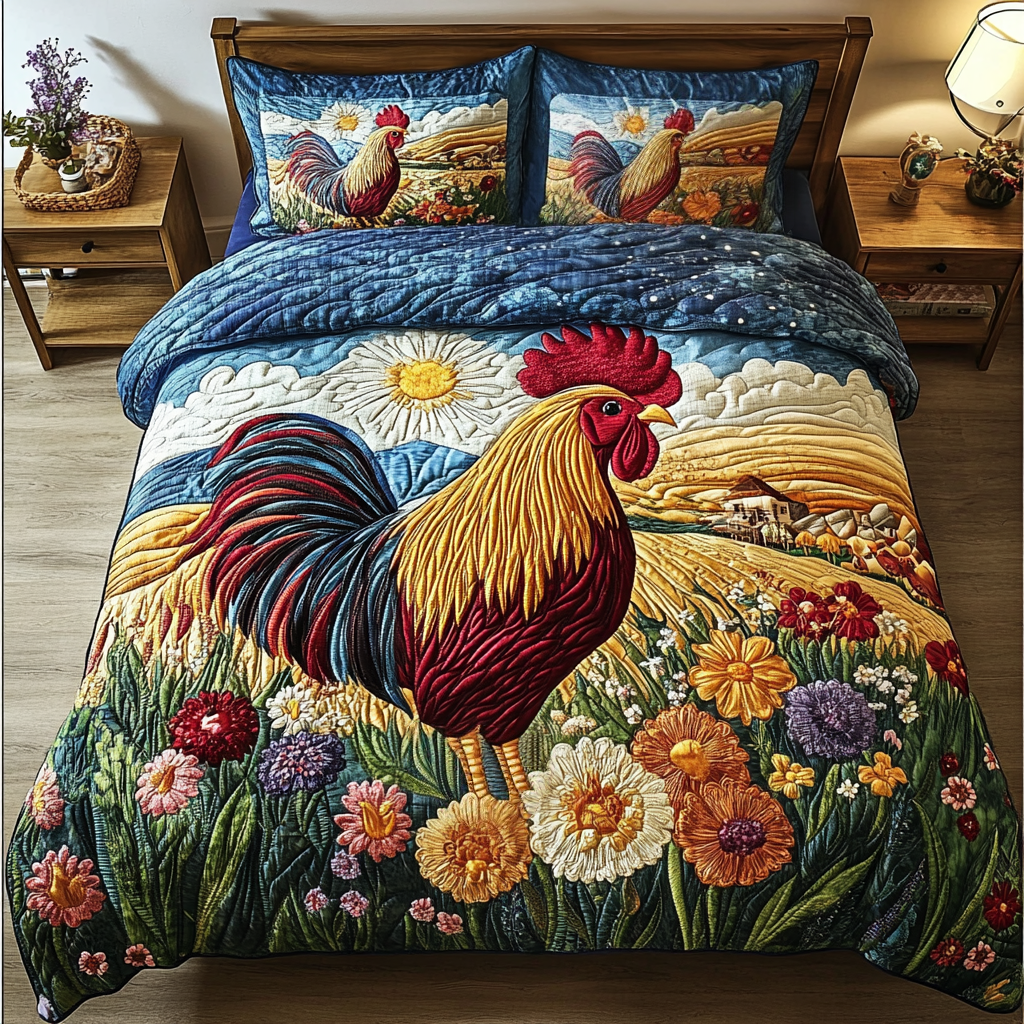 Rooster Majesty Quilted Bedding Set Best Bed Sheet Set Gifts For Chicken Lovers