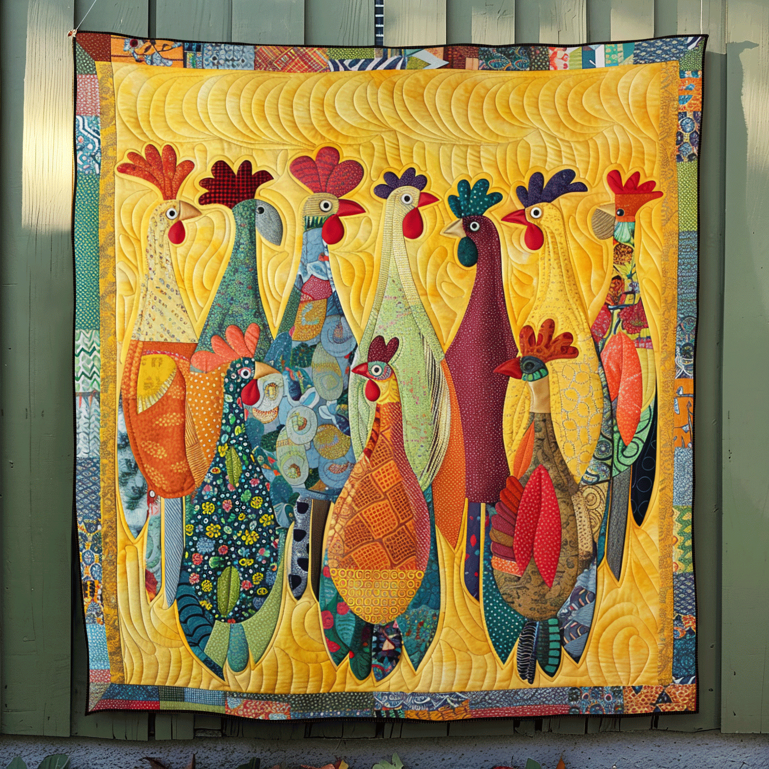Rooster Meeting Quilted Blanket Chicken Lover Presents