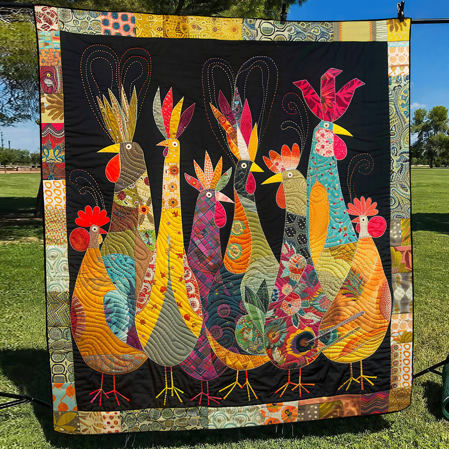 Rooster Night Quilted Blanket Chicken Lover Presents