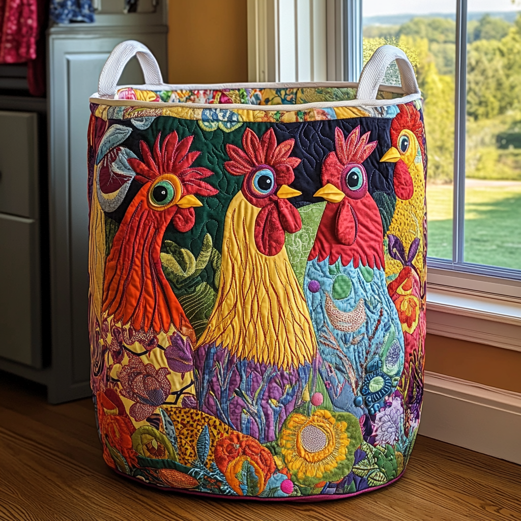 Rooster Parade Quilted Laundry Basket Great Idea For New Home
