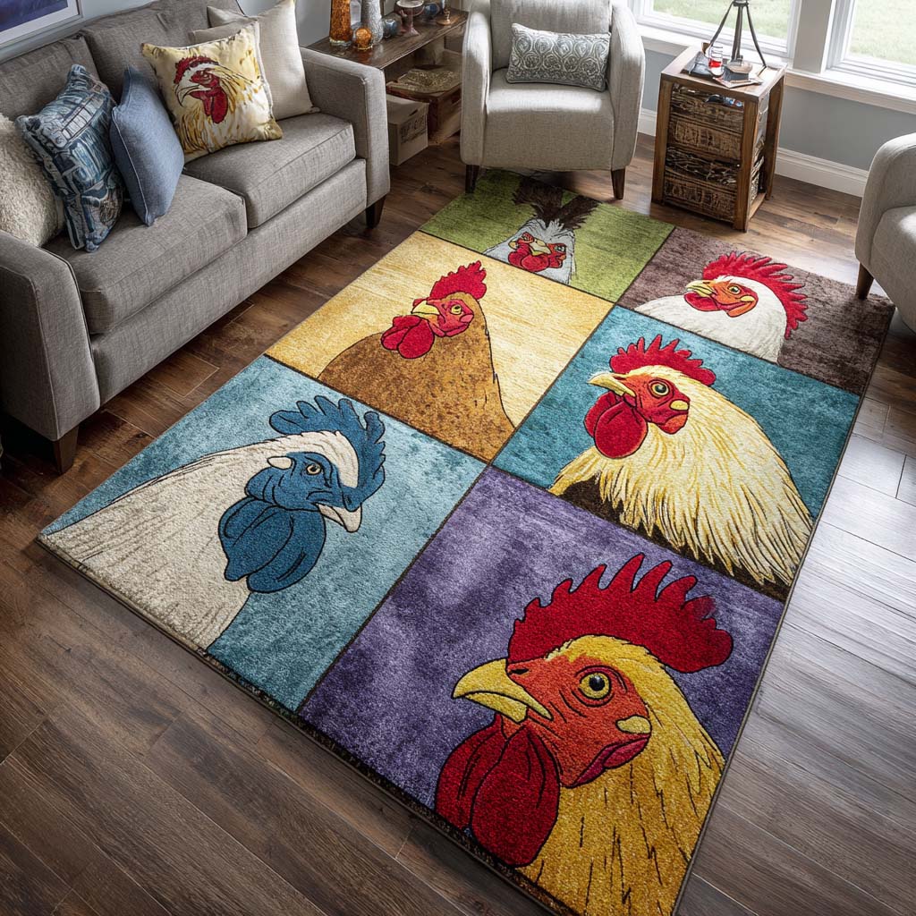 Rooster Patchwork Area Rug  Large Rugs For Living Room Christmas Gifts For Parent In Laws