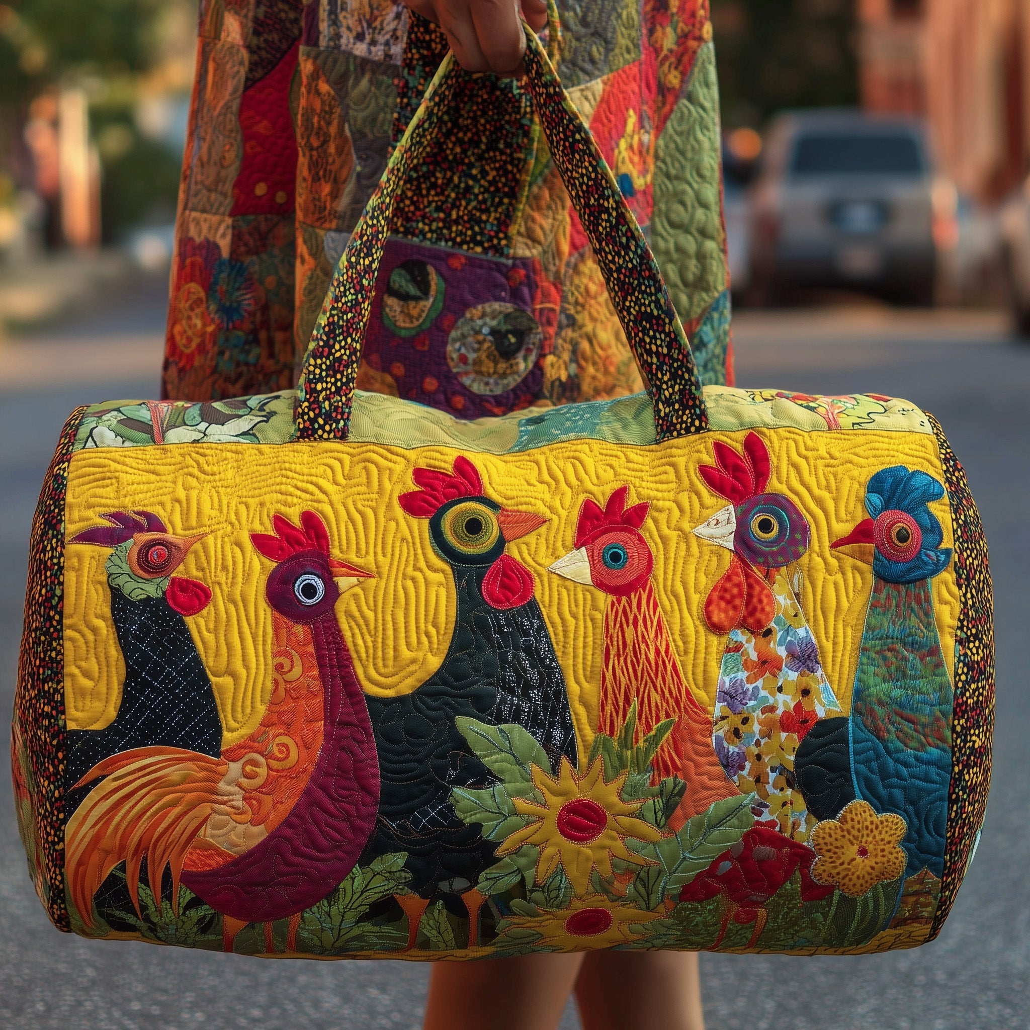 Rooster Quilted Duffle Bag For Office And Campus