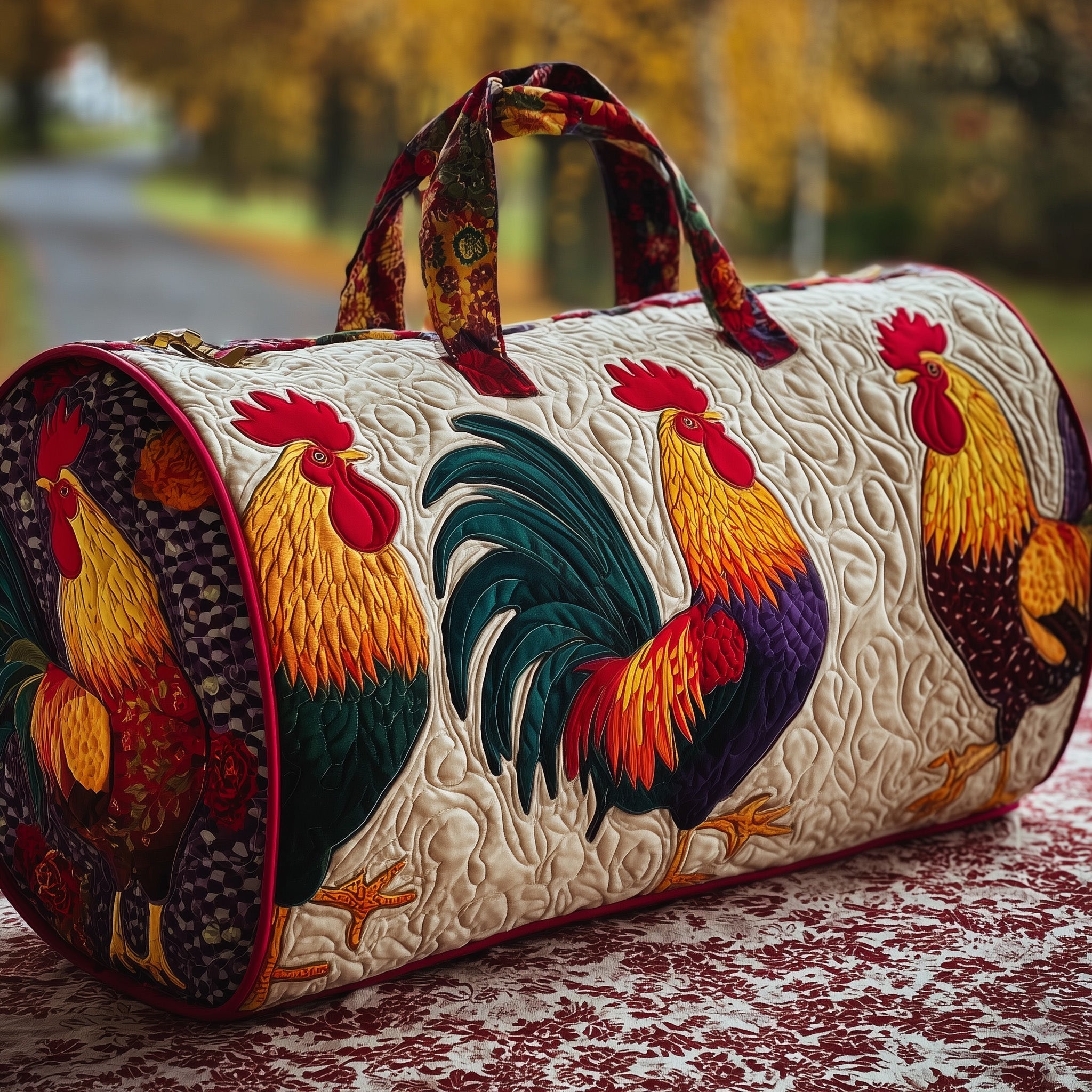 Rooster Quilted Duffle Bag For Outdoor Activities
