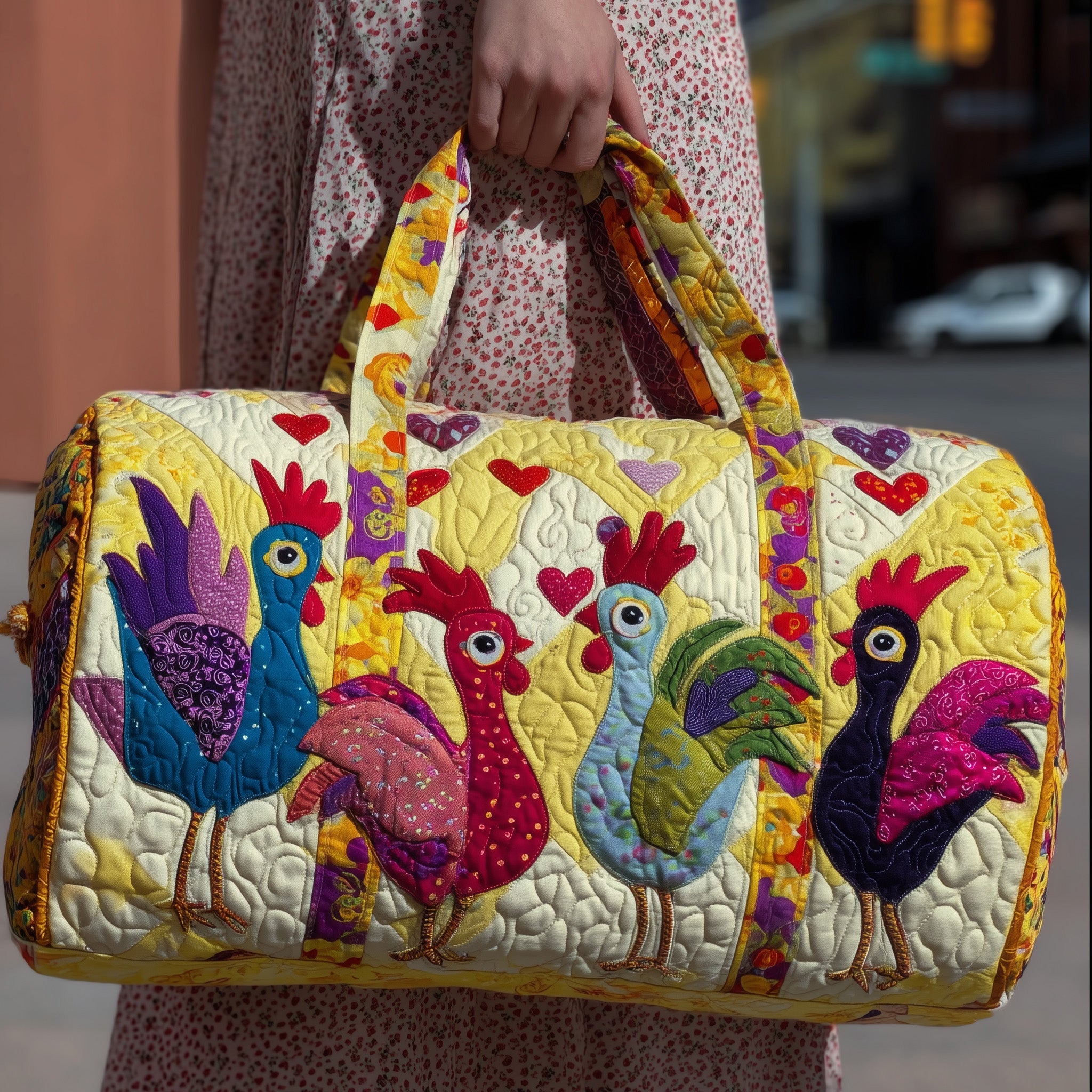 Rooster Quilted Duffle Bag Travel Friendly Design