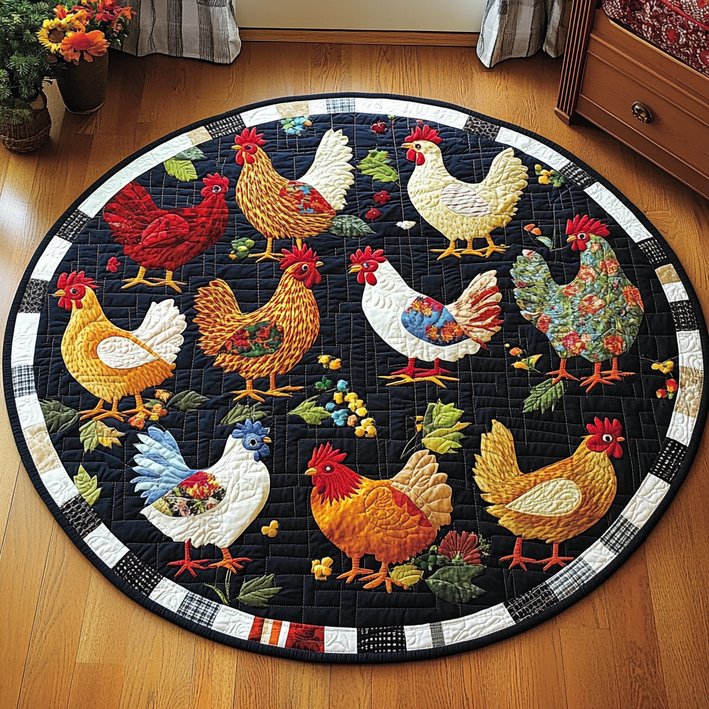 Rooster Quilted Round Mat Christmas Decor For Entryway Gifts For People Who Raise Chickens