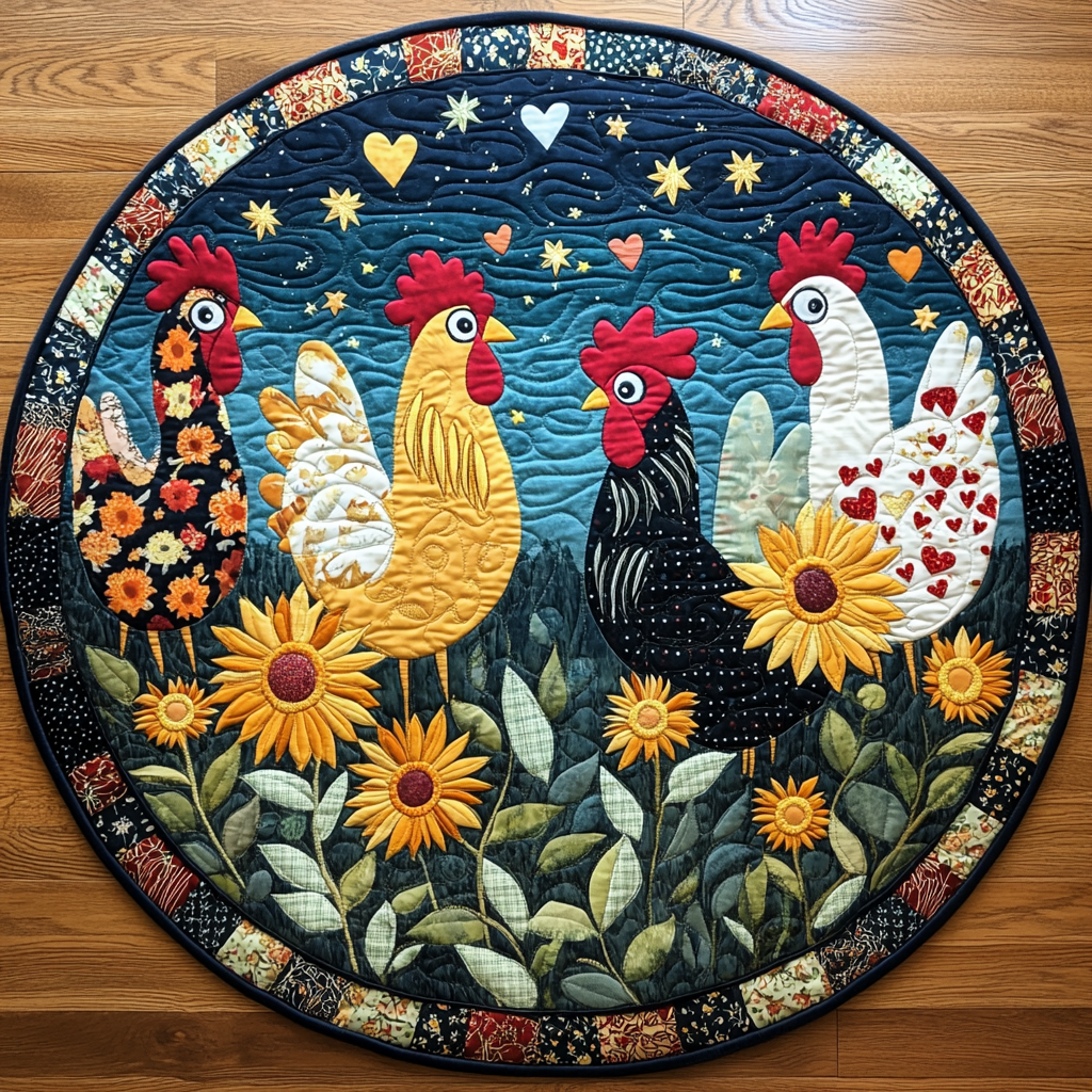 Rooster Quilted Round Mat Foyer Christmas Decor Chicken Novelty Gifts