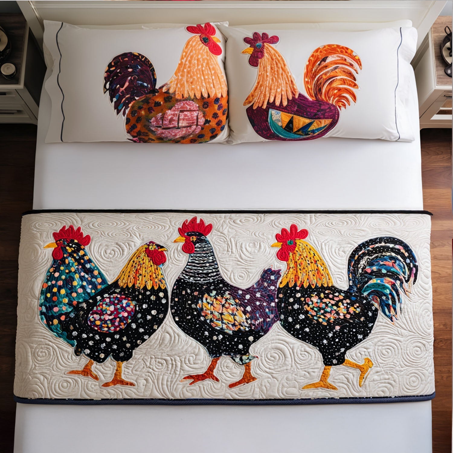 Rooster Radiance Quilted Bed Runner Bed Decorations Gifts For People With Chickens