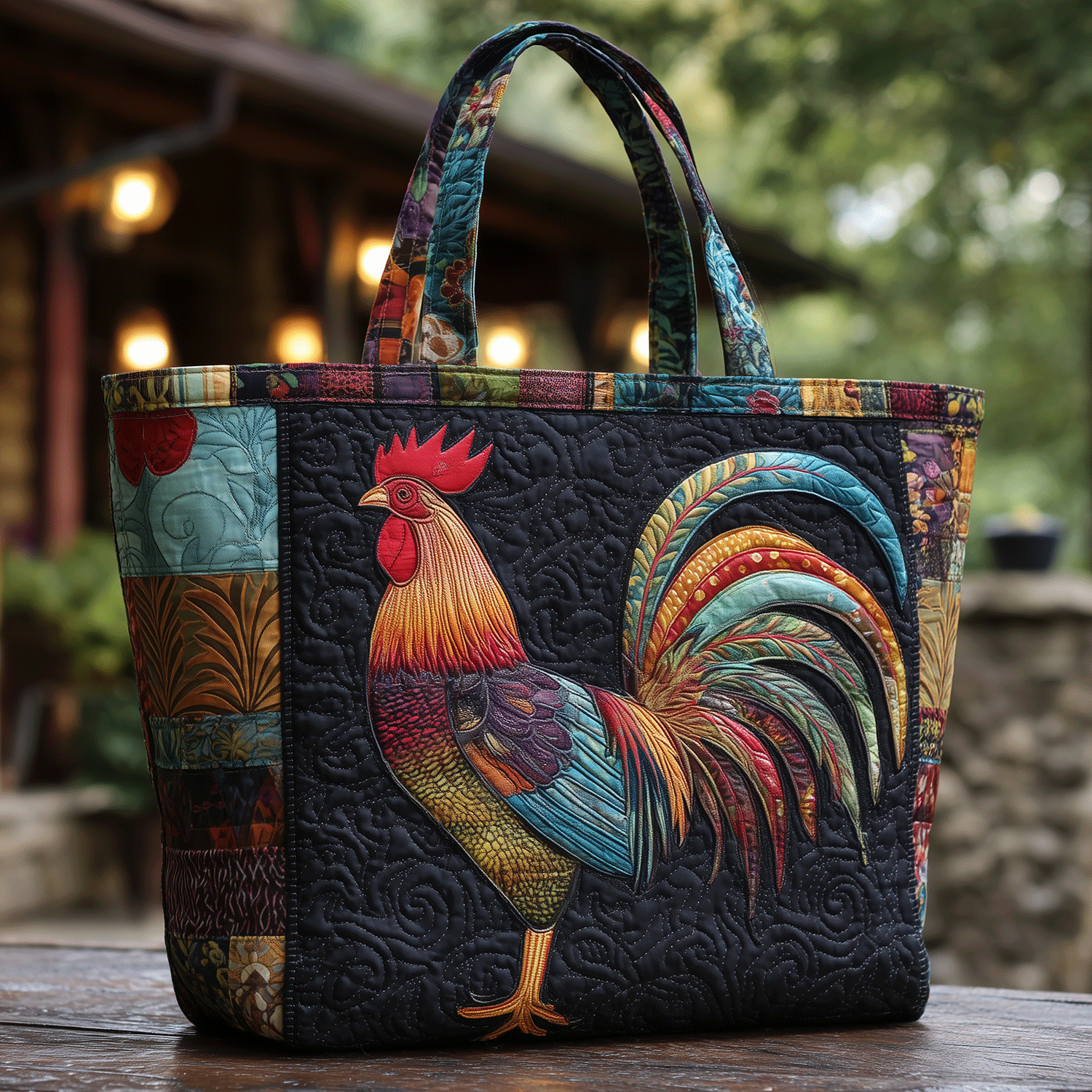 Rooster Rally Quilted Tote Bag Birthday Gifts For Farmers