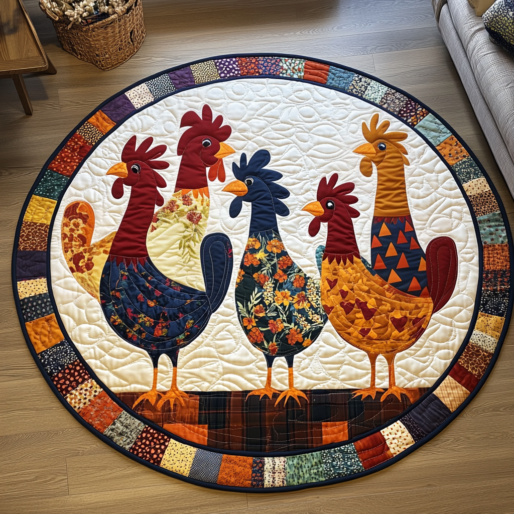Rooster Retreat Quilted Round Mat Entry Way Ideas Best Gifts For Chicken Owners
