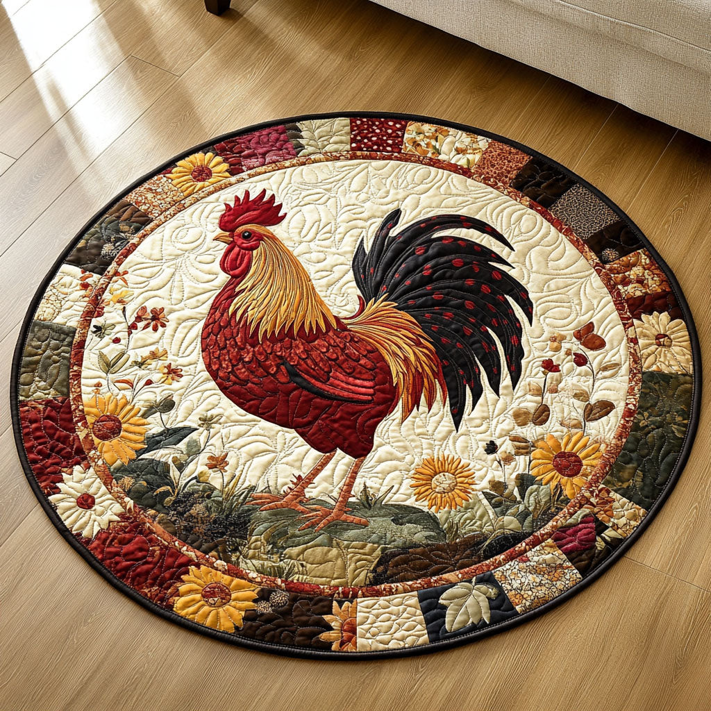 Rooster Revelry Quilted Round Mat Foyer Decor Ideas Birthday Present For A Farmer