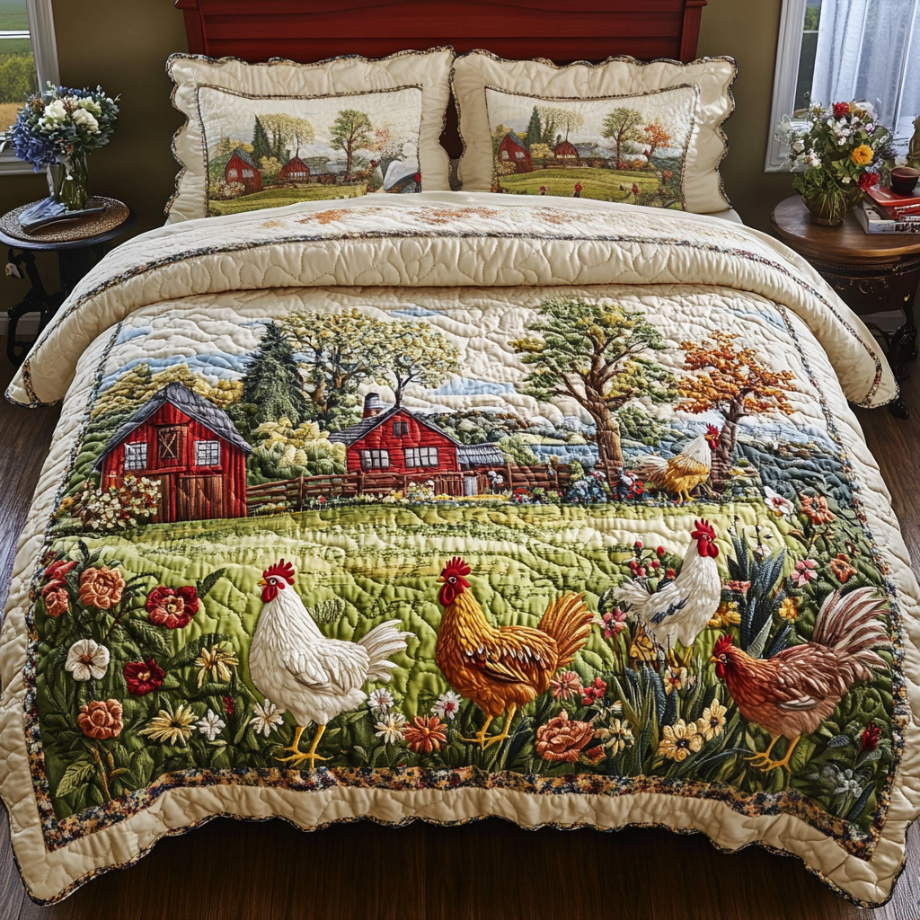 Rooster Ridge Quilted Bedding Set Best Bedspread Set Gifts For Chicken Owners