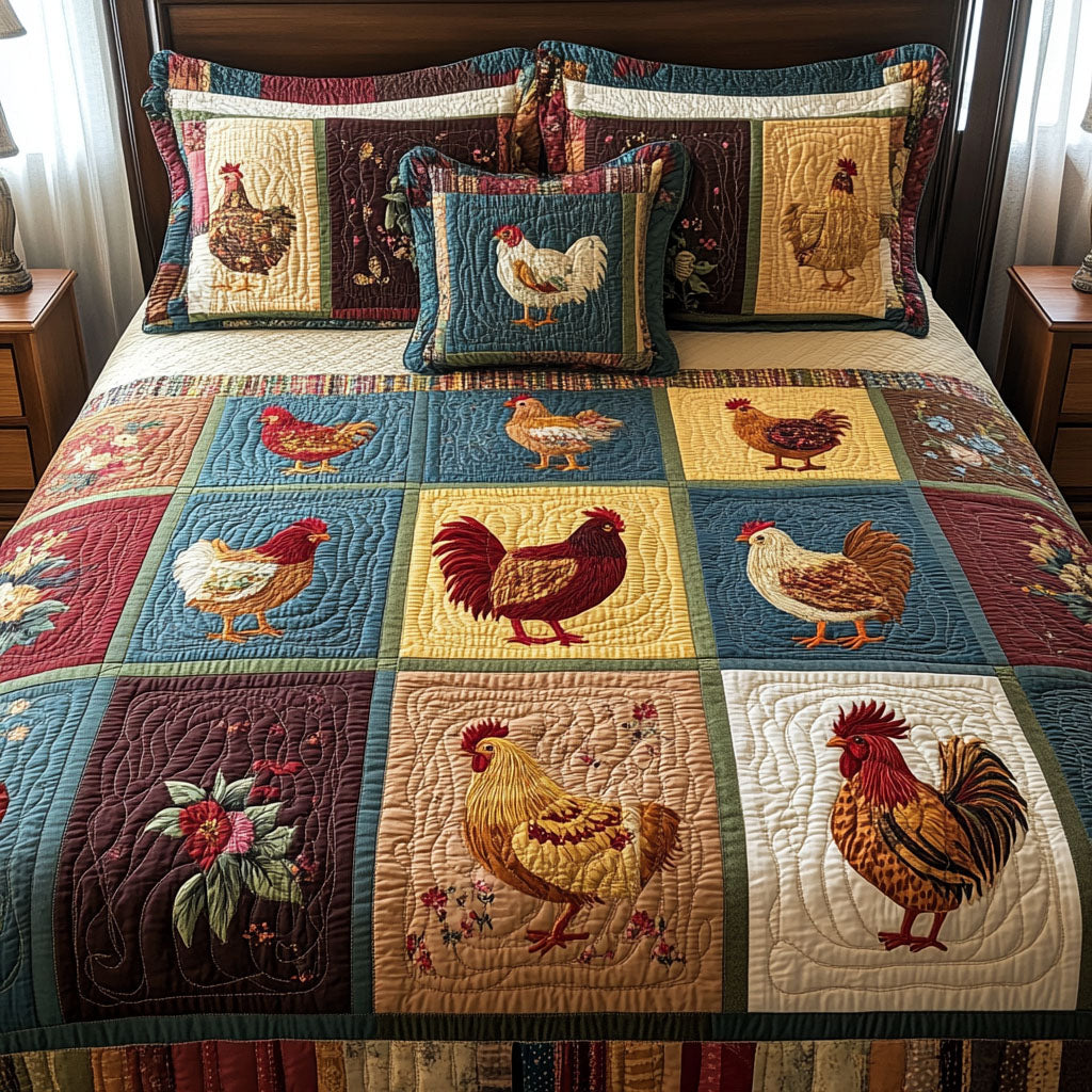 Rooster Royale Quilted Bedding Set Best Bed Sheet Set Chicken Lover Gifts