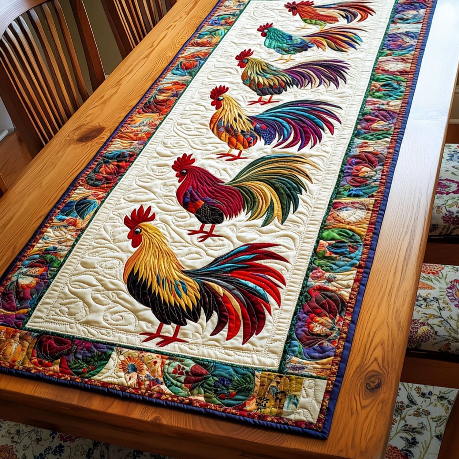 Rooster Sunrise Serenity Quilted Table Runner Dining Room Decor Chicken Related Gift Items