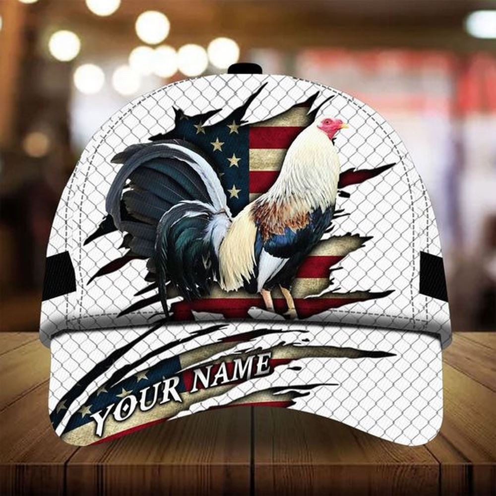 Rooster U.S Flag Custom Name Farm 3D Cap Farmer Baseball Cap Gift For Farmer