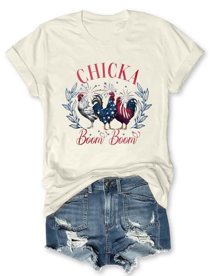 Roosters Chickens Chicka Boom Boom T-Shirt Funny 4th Of July Shirt Women's Apparel