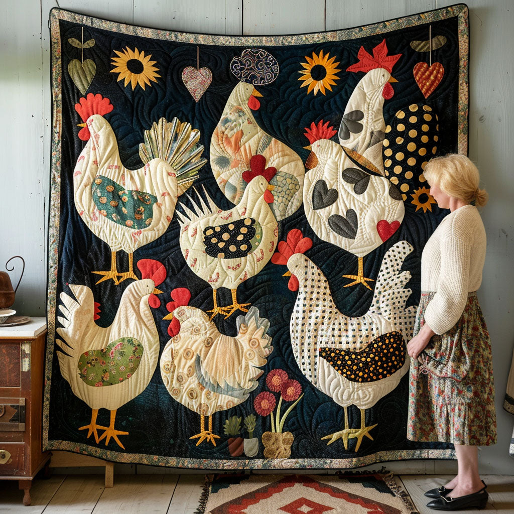 Rooster's Garden Haven Quilted Blanket Chicken Lover Presents