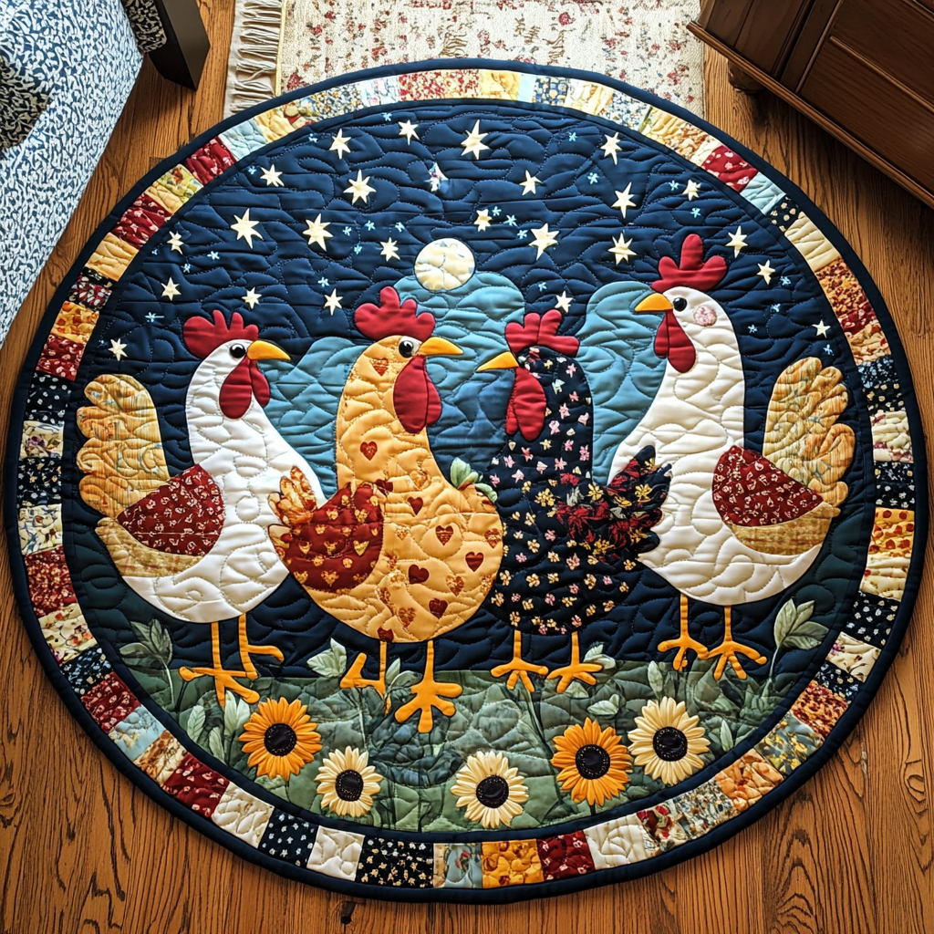 Roosters Nest Quilted Round Mat Christmas Entryway Decor Chicken Gifts For Him Her