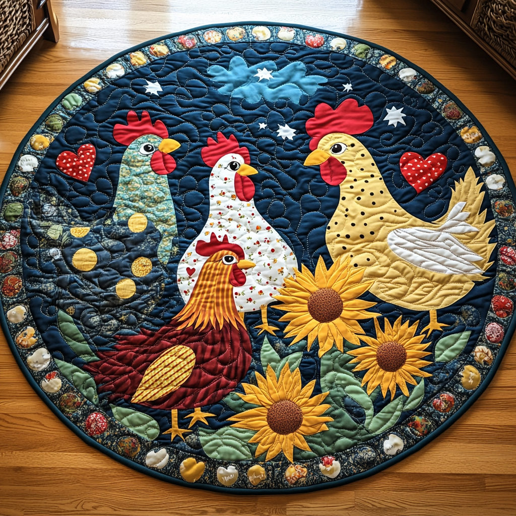 Roosters Roost Quilted Round Mat Door Entrance Decor Chicken Related Gifts