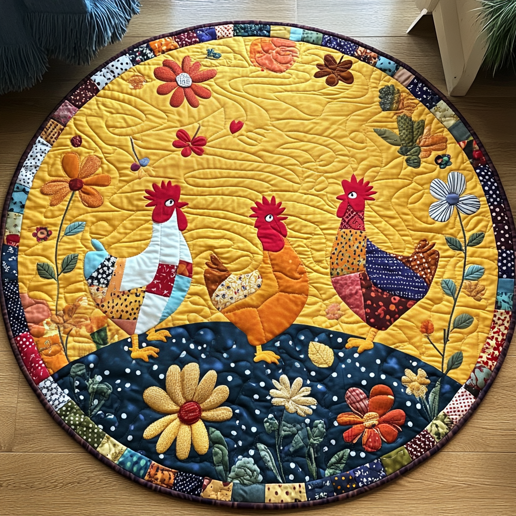 Roosters Roost Quilted Round Mat Entrance Way Ideas Gifts For People With Chickens