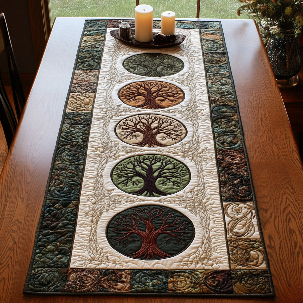 Rooted Beauty Quilted Table Runner Dining Decor Tree Of Life Gifts For Dad