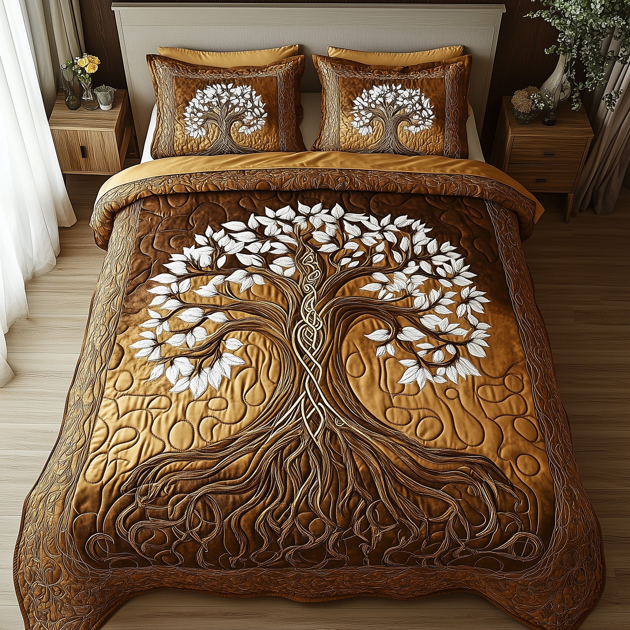 Rooted Harmony Quilted Bedding Set Duvet Cover Bedspread Tree Of Life Gifts For Family