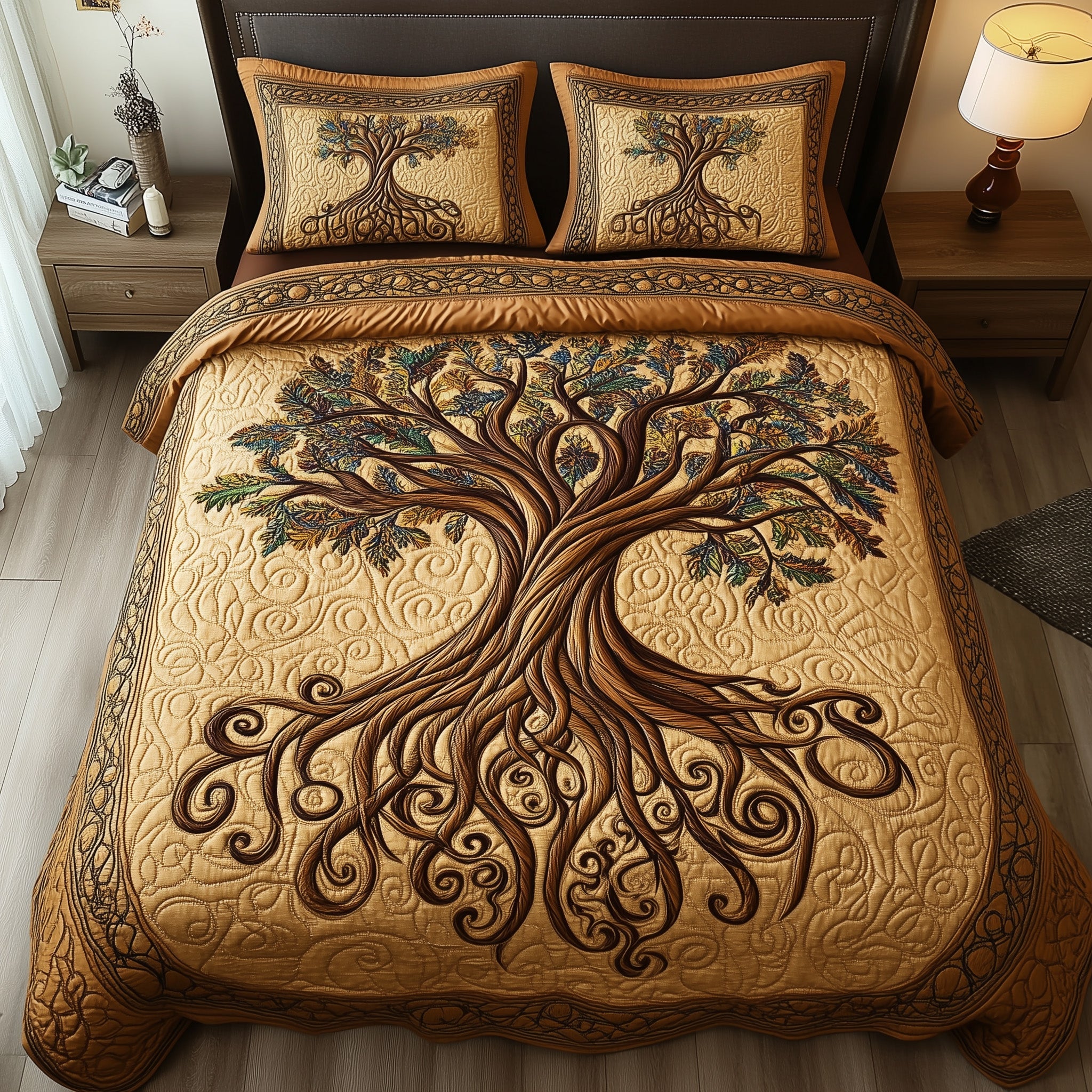 Rooted Harmony Quilted Bedding Set Duvet Cover Bedspread Tree Of Life Gifts For Mom