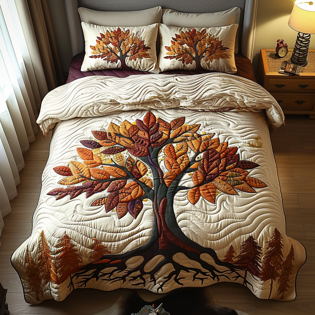 Rooted in Flame Quilted Bedding Set Bedroom Decorations Tree Of Life Gifts For Family