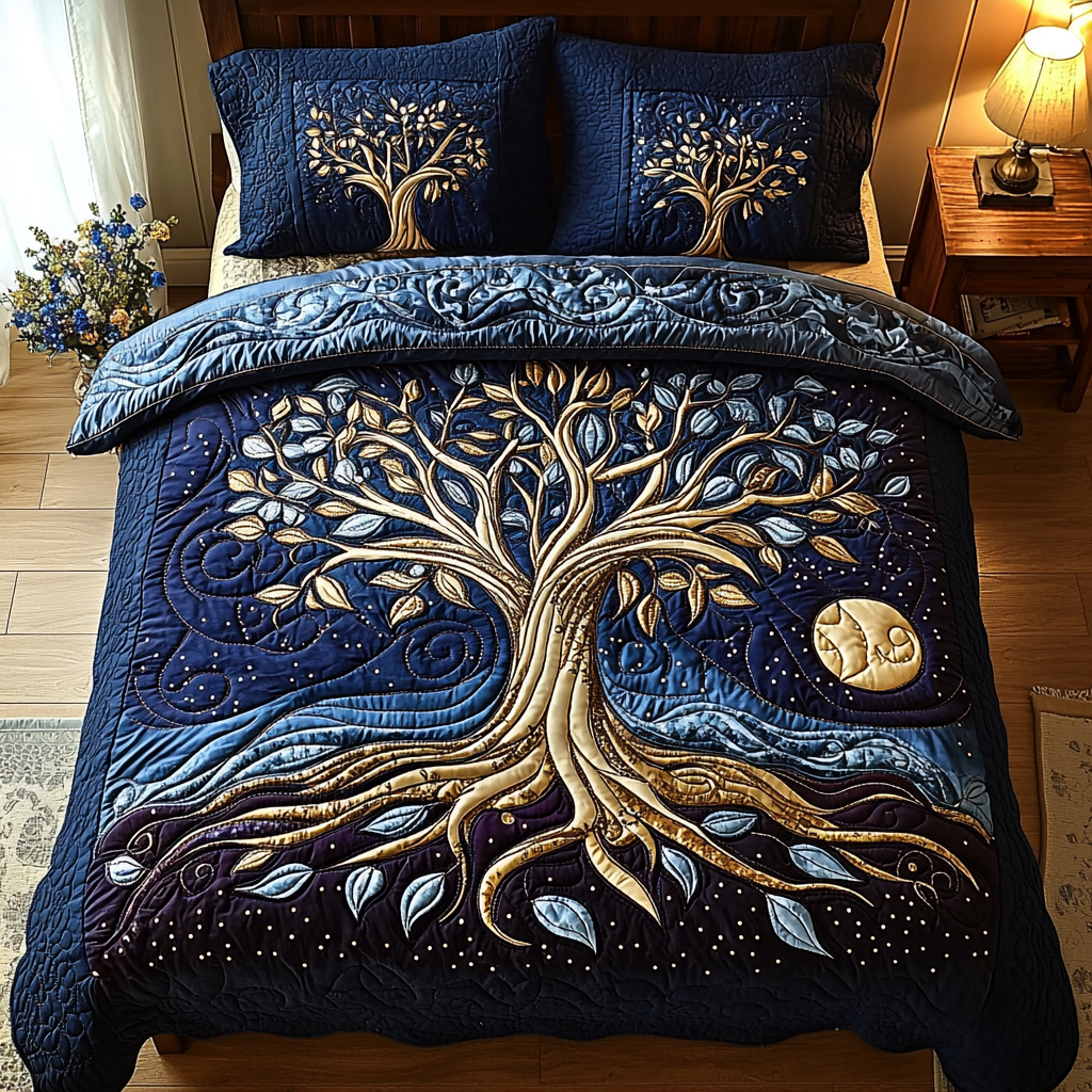 Rooted Light Quilted Bedding Set Bed Decor Tree Of Life Gifts For Parents