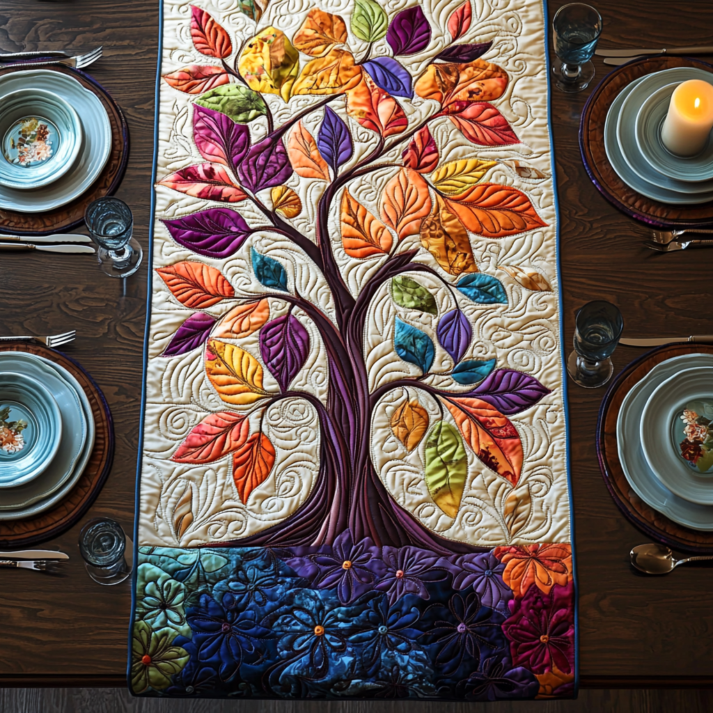 Rooted Light Quilted Table Runner Kitchen Table Decor Ideas Tree Of Life Gifts For Dad