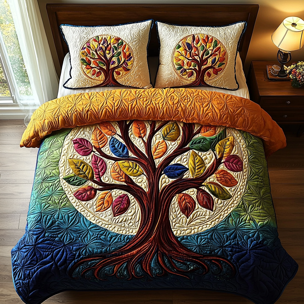 Rooted Soul Quilted Bedding Set Cute Room Decor Tree Of Life Gifts For Him