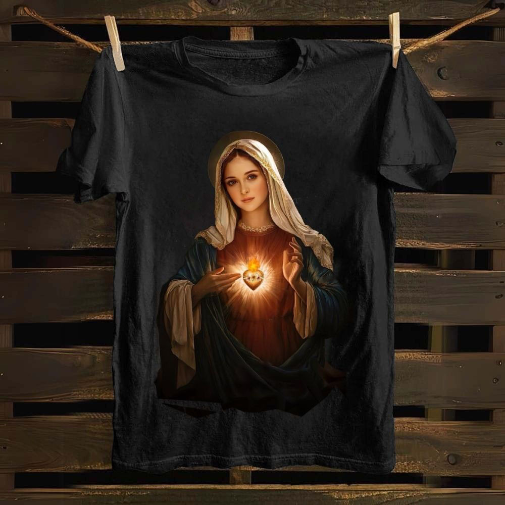 Rosarium Virgin Mary T-Shirt Holy Light Art Style Catholic Spiritual Christmas Gift