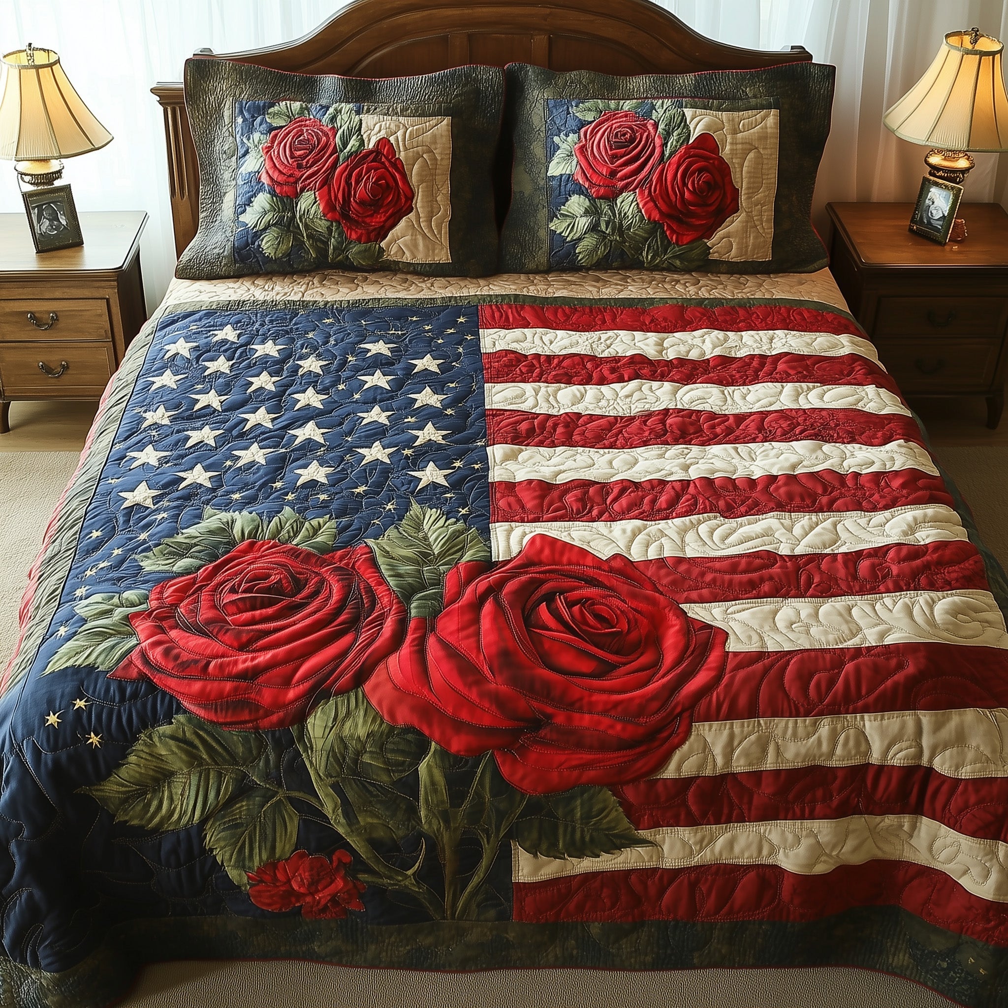 Rose And Glory Quilted Bedding Set Breathable
