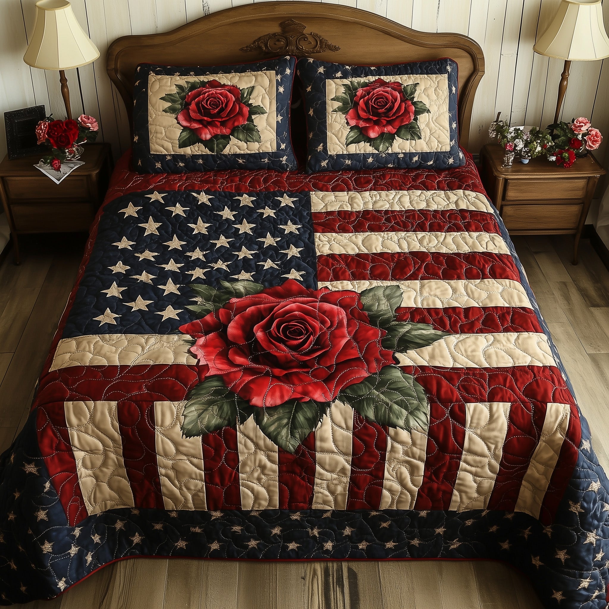 Rose and Glory Quilted Bedding Set Duvet Cover Bedspread 4Th Of July Gifts For Coworkers