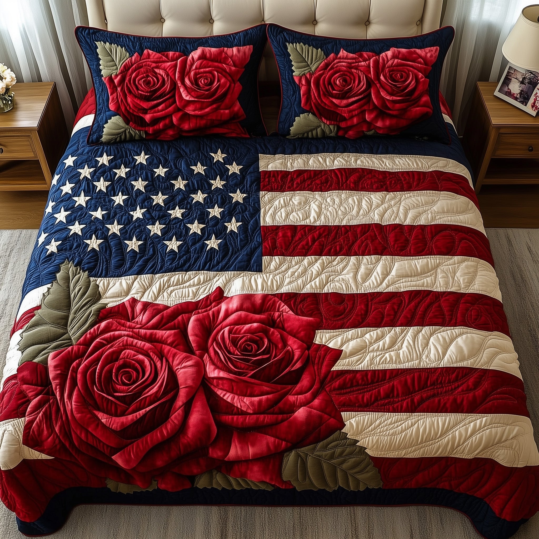 Rose And Glory Quilted Bedding Set Home Decor Collection