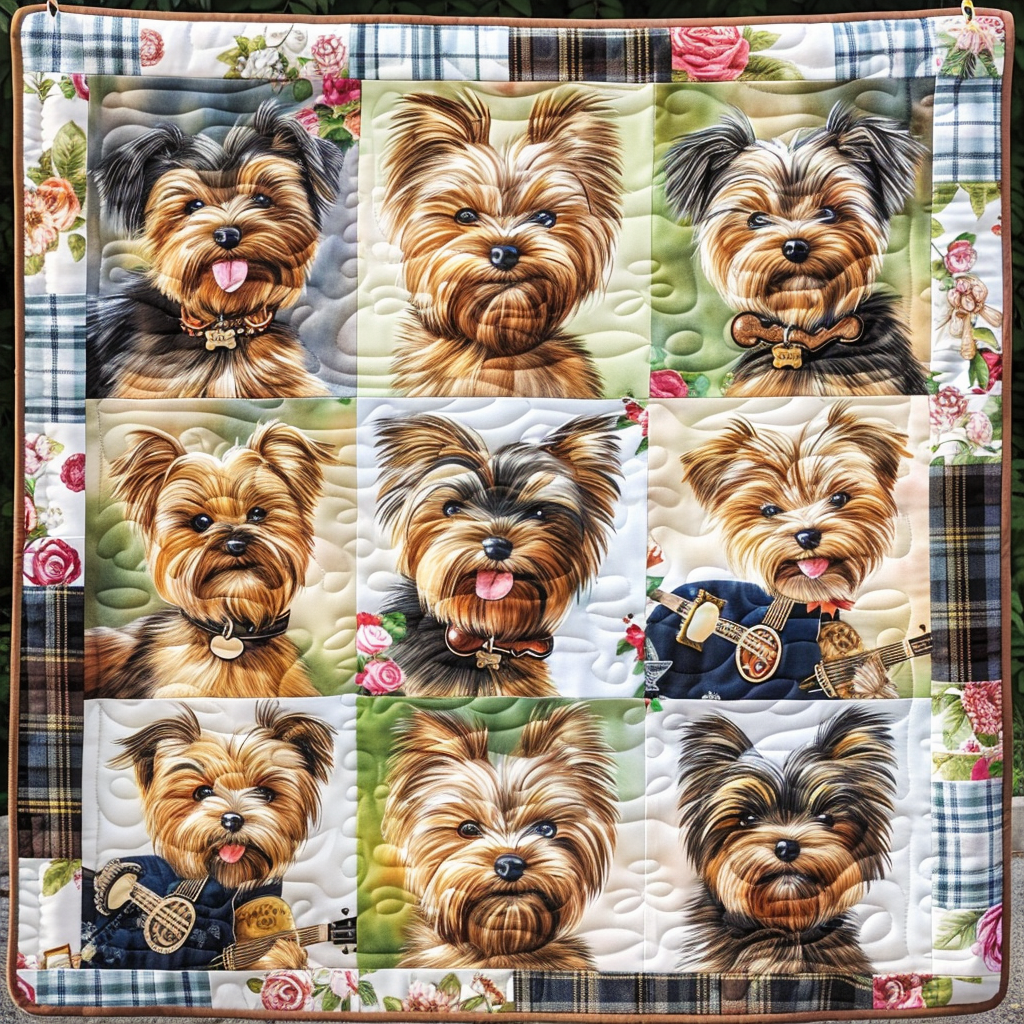 Rose and Yorkie Quilted Blanket Gifts For Yorkie Lovers