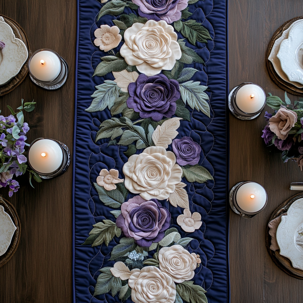 Rose Bliss Quilted Table Runner Dining Room Table Decor Best Gifts For Flower Lovers