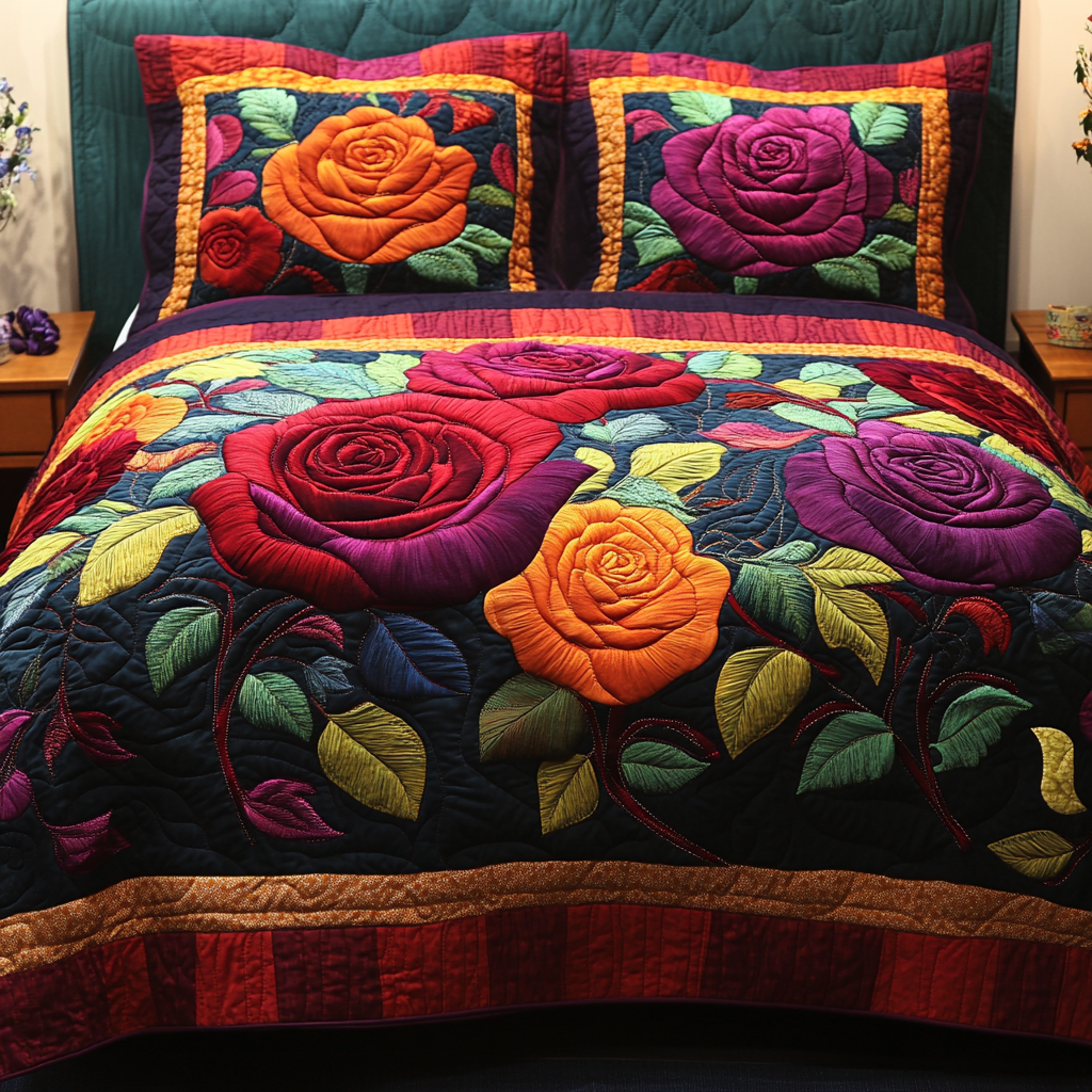 Rose Bloom Quilted Bedding Set Bed Decor Ideas Best Gifts For Flower Lovers