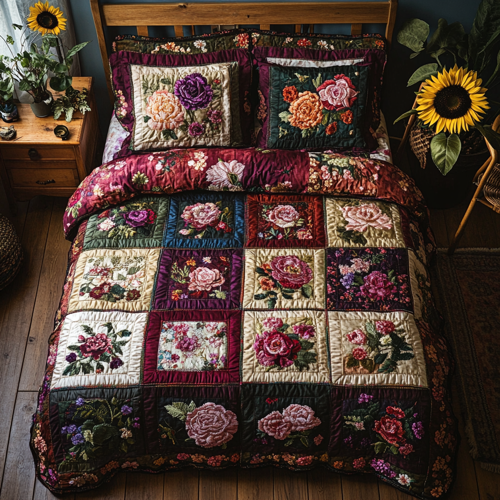 Rose Bloom Quilted Bedding Set Cozy Bedroom Decor Best Christmas Gift Ideas