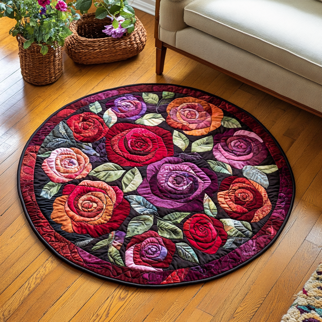 Rose Bloom Quilted Round Mat Entrance Way Ideas Best Gifts For Flower Lovers