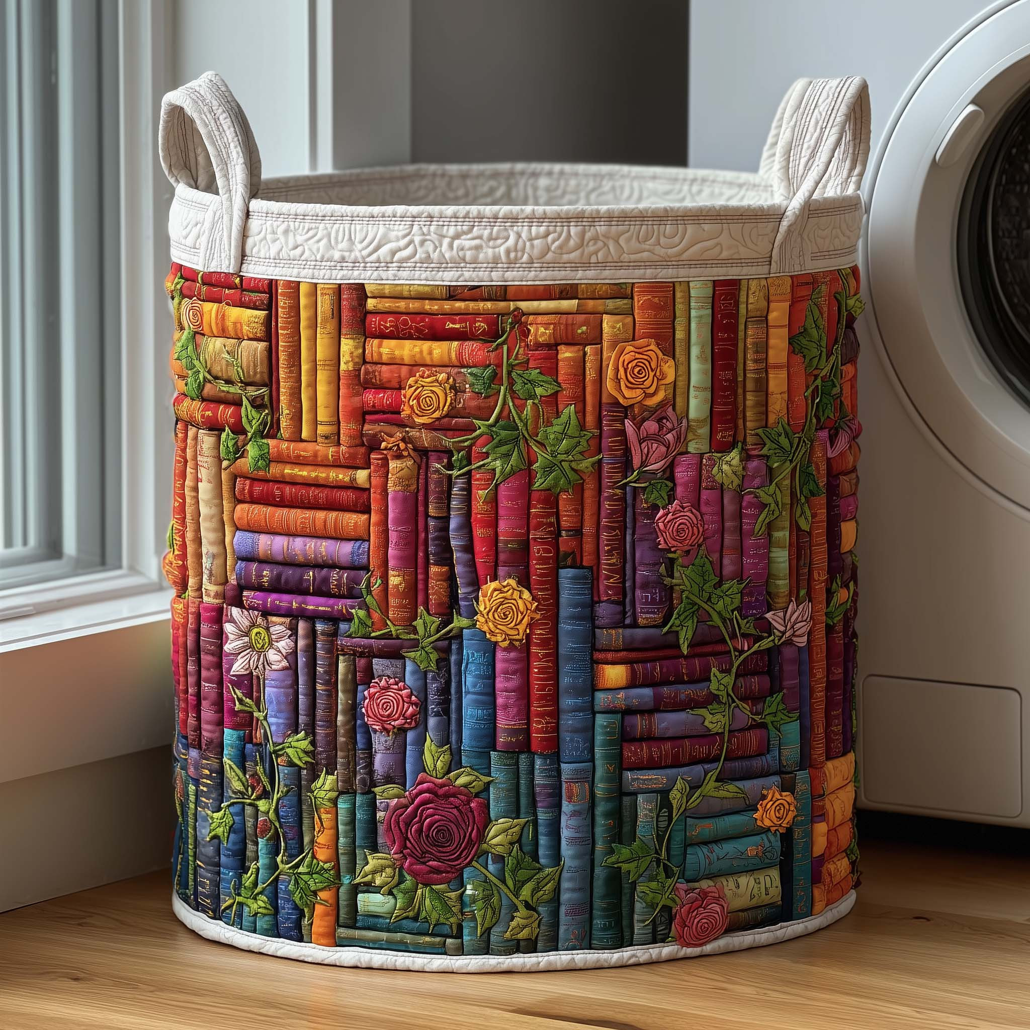 Rose Books Quilted Laundry Basket Flower Pattern Lovely Home Decor Gifts For Bookworms