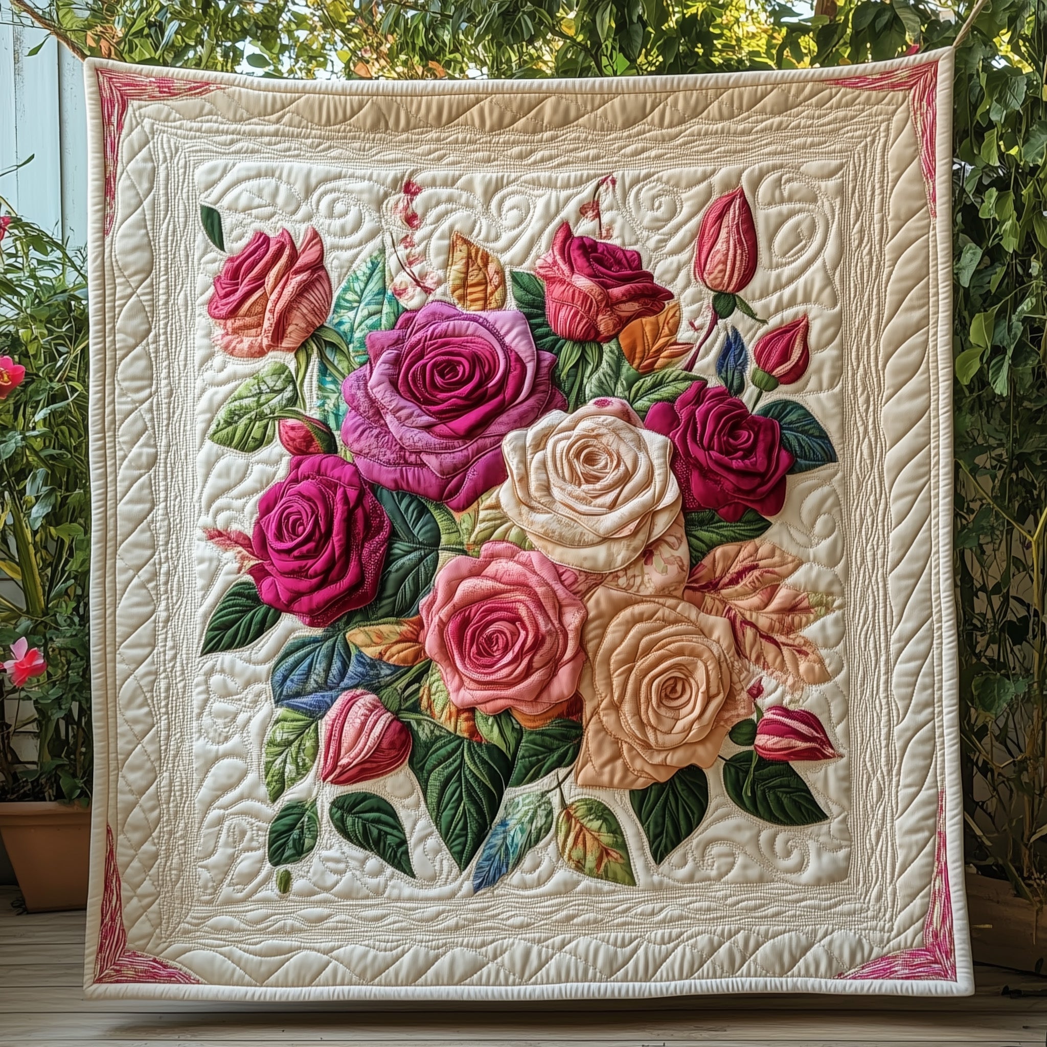 Rose Bouquet Gift for Mom Quilted Blanket Merchandise Throw BlanketChristmas Gift Ideas For A Daughter