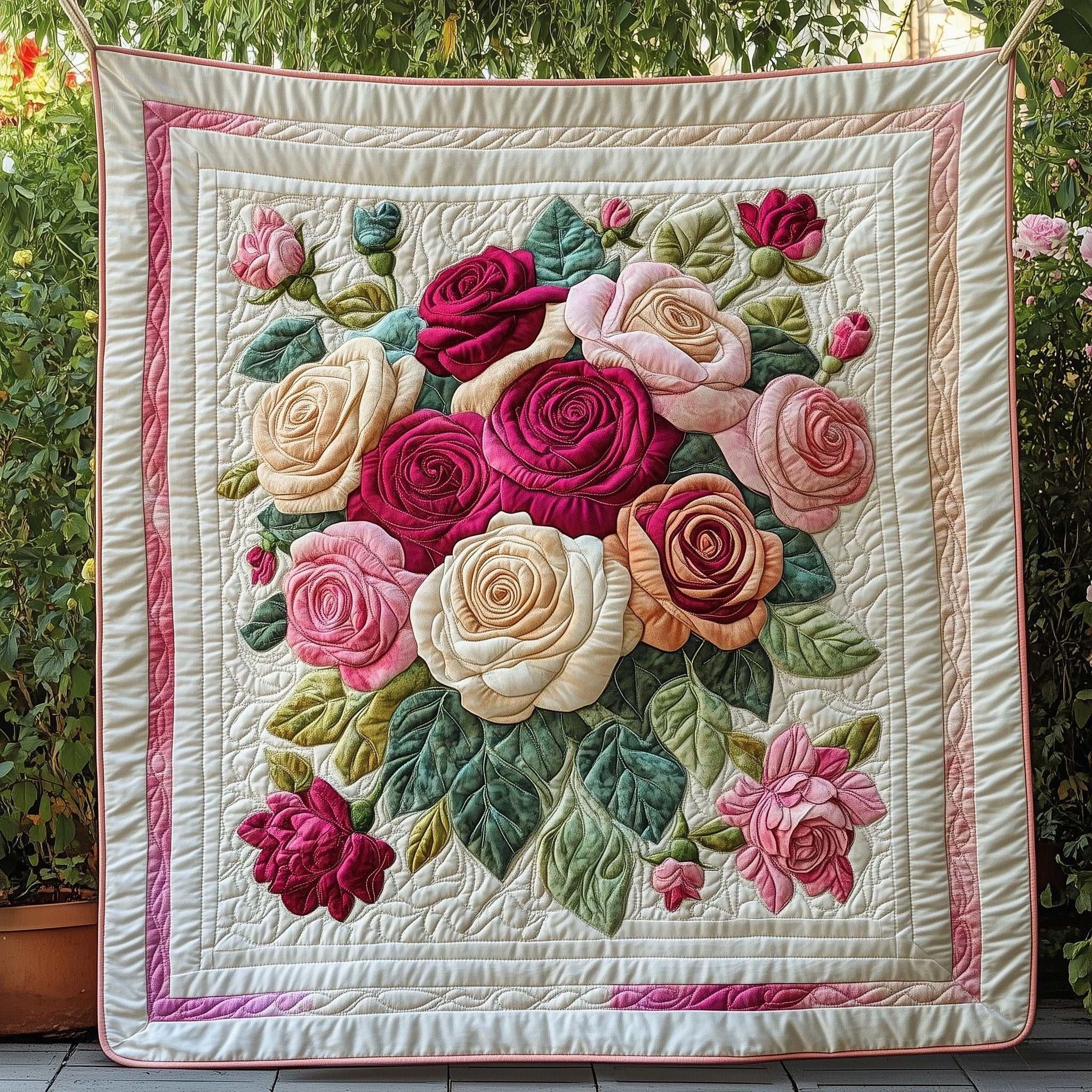 Rose Bouquet Gift for Mom Quilted Blanket Merchandise Throw BlanketChristmas Gift To Daughter