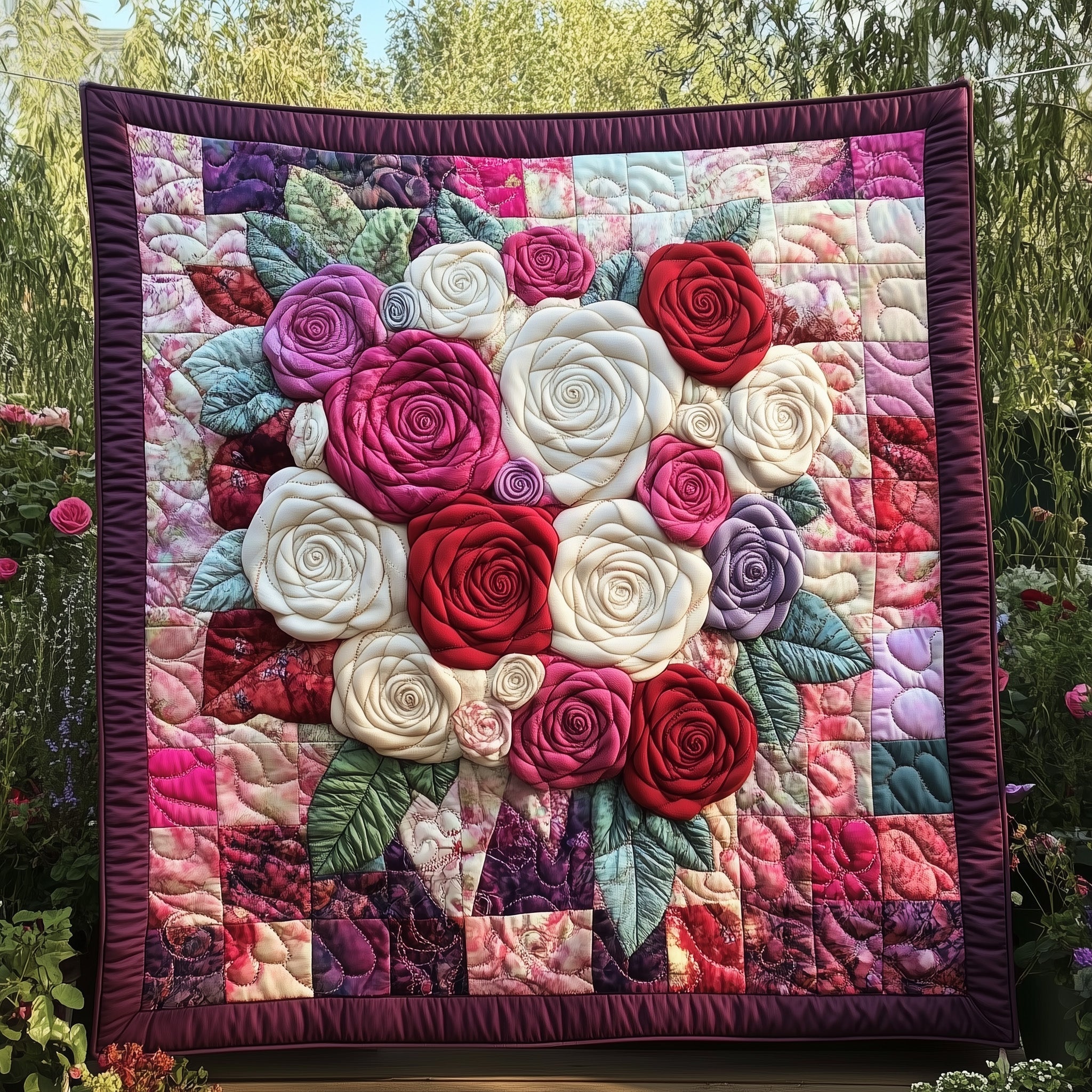 Rose Bouquet Gift for Mom Quilted Blanket Merchandise Throw BlanketChristmas Gifts For Daughter In Law
