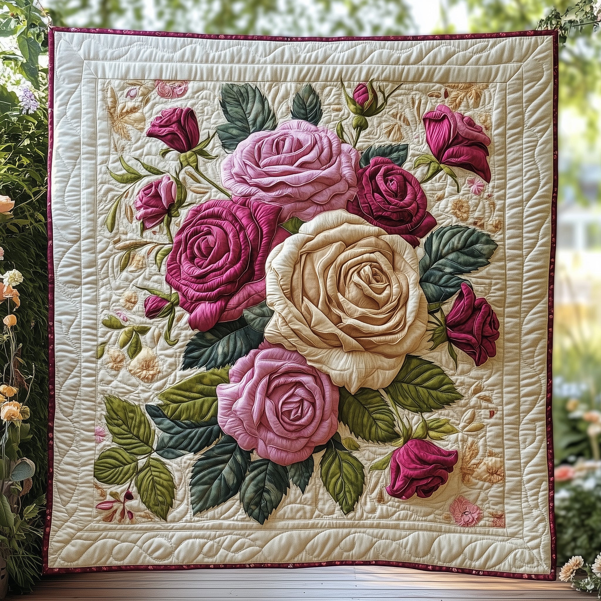 Rose Bouquet Gift for Mom Quilted Blanket Merchandise Throw BlanketChristmas Gifts From Daughter