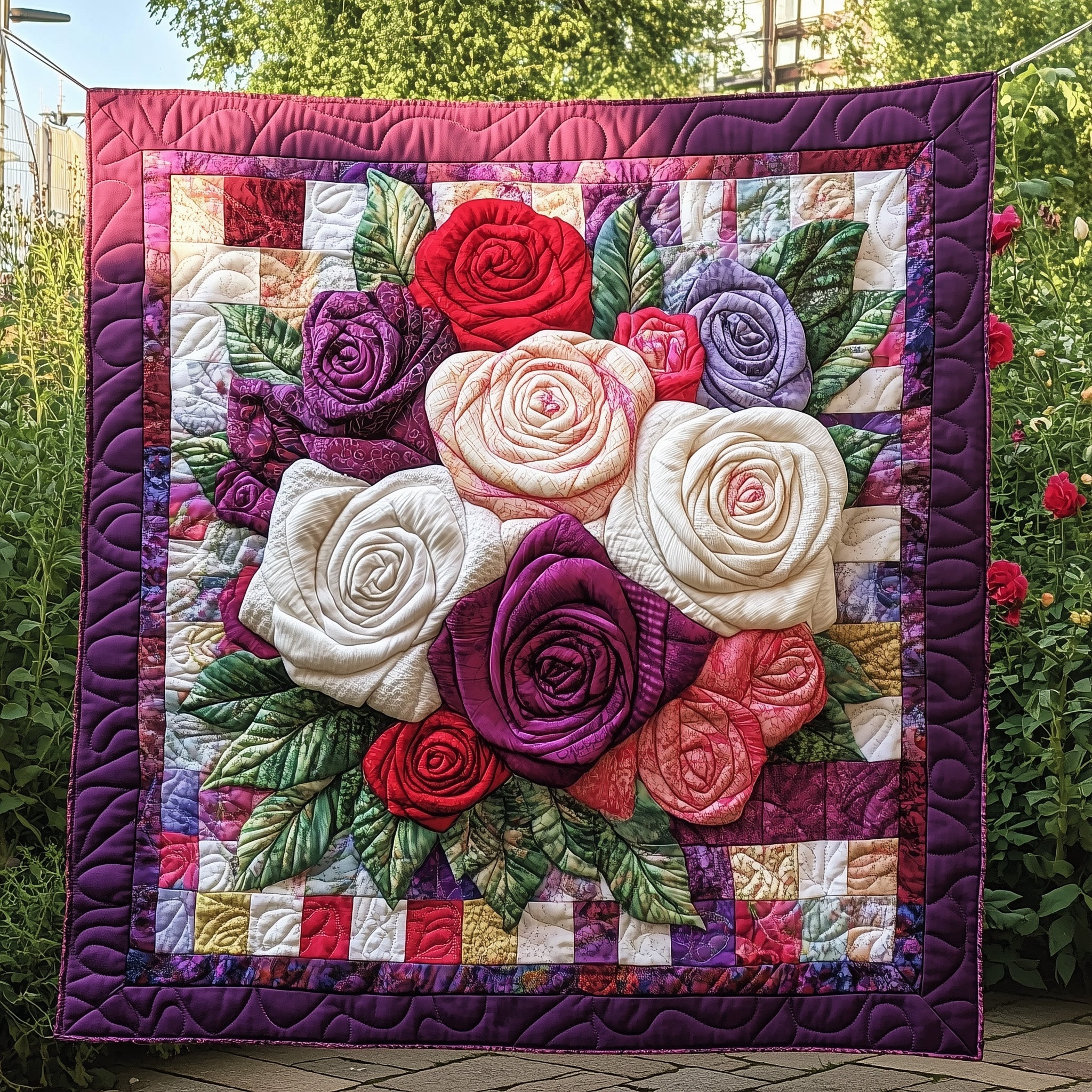 Rose Bouquet Gift for Mom Quilted Blanket Merchandise Throw BlanketChristmas Present For Daughter In Law