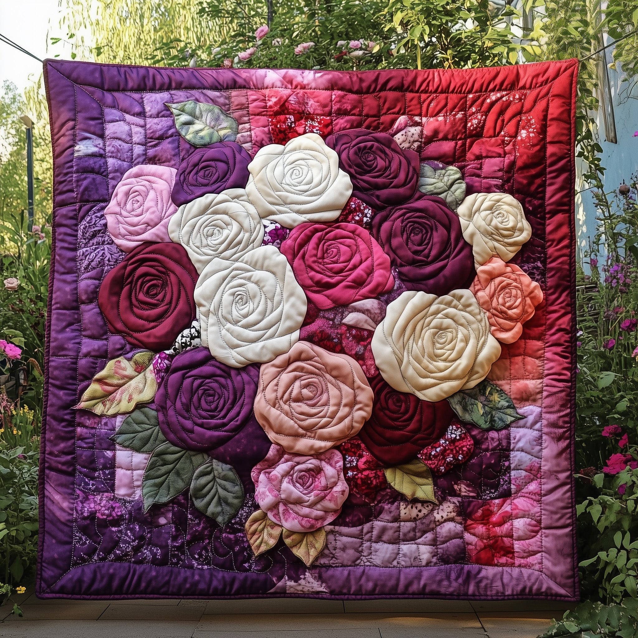 Rose Bouquet Gift for Mom Quilted Blanket Merchandise Throw BlanketChristmas Presents For Your Daughter