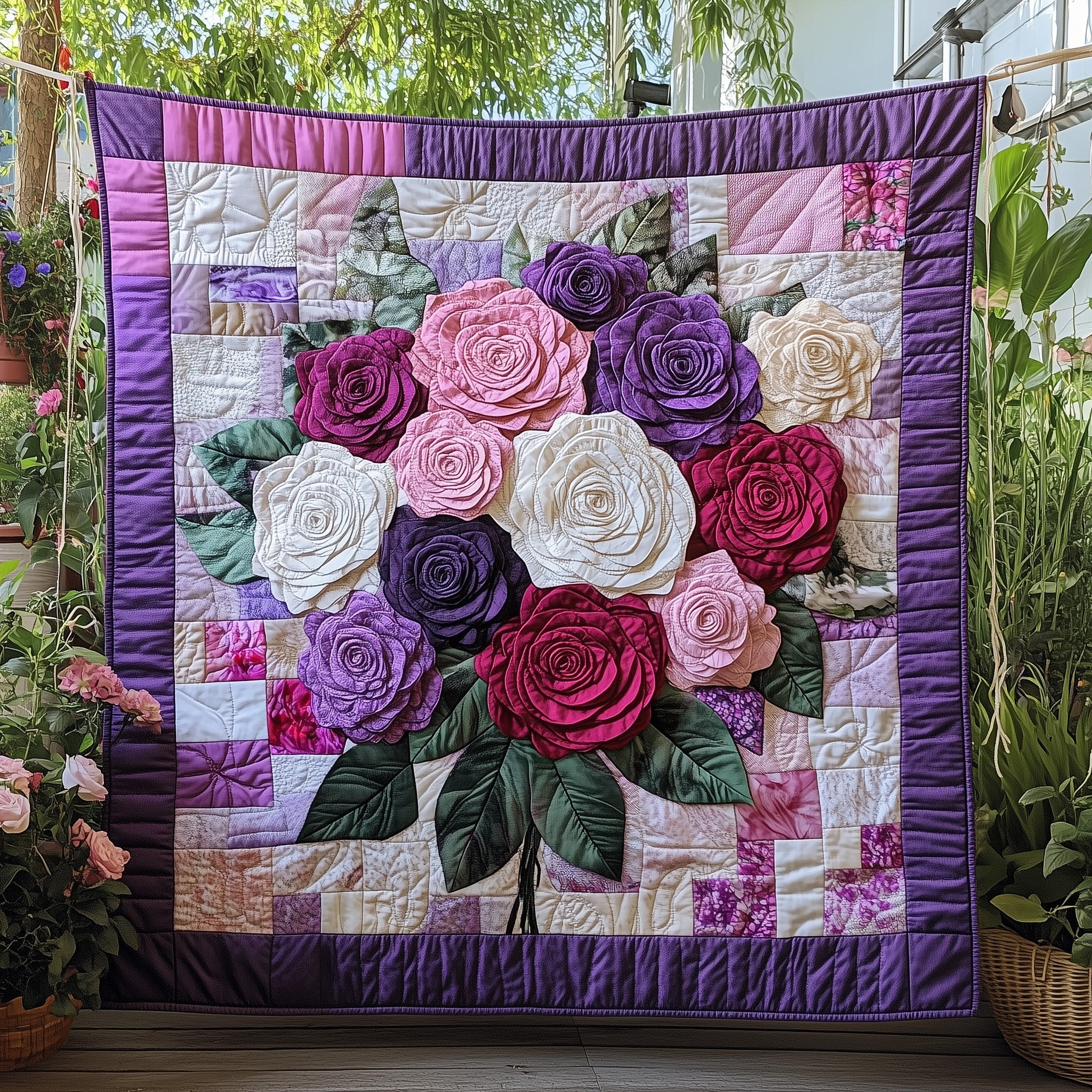 Rose Bouquet Gift for Mom Quilted Blanket Merchandise Throw BlanketDaughter Gifts Christmas