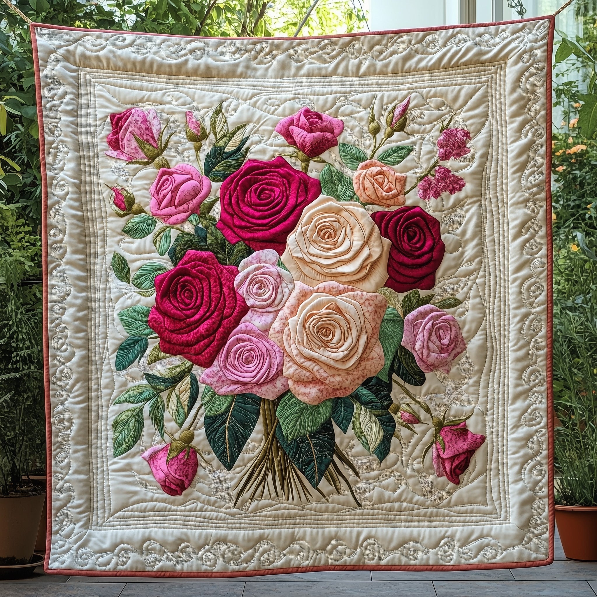 Rose Bouquet Gift for Mom Quilted Blanket Merchandise Throw BlanketGifts For Daughter At Christmas
