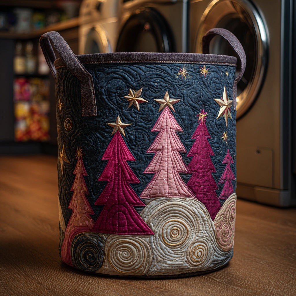 Rose Christmas Tree Quilted Laundry Basket Perfect Housewarming Gift with Quilted Laundry Basket