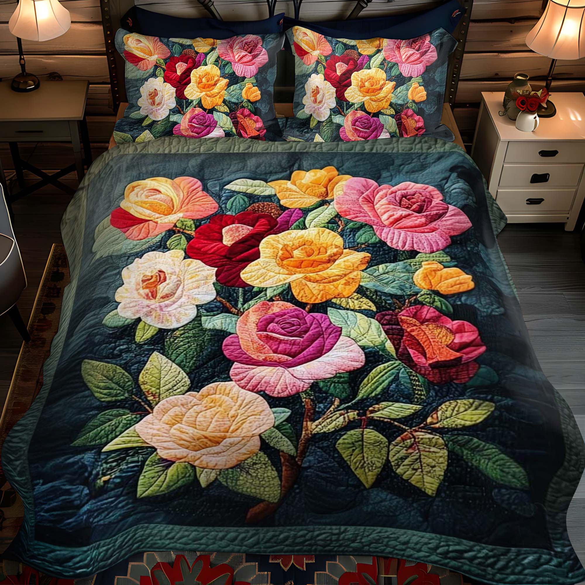 Rose Elegance Quilted Bedding Set King Comforter Sets Christmas Presents For Grandma
